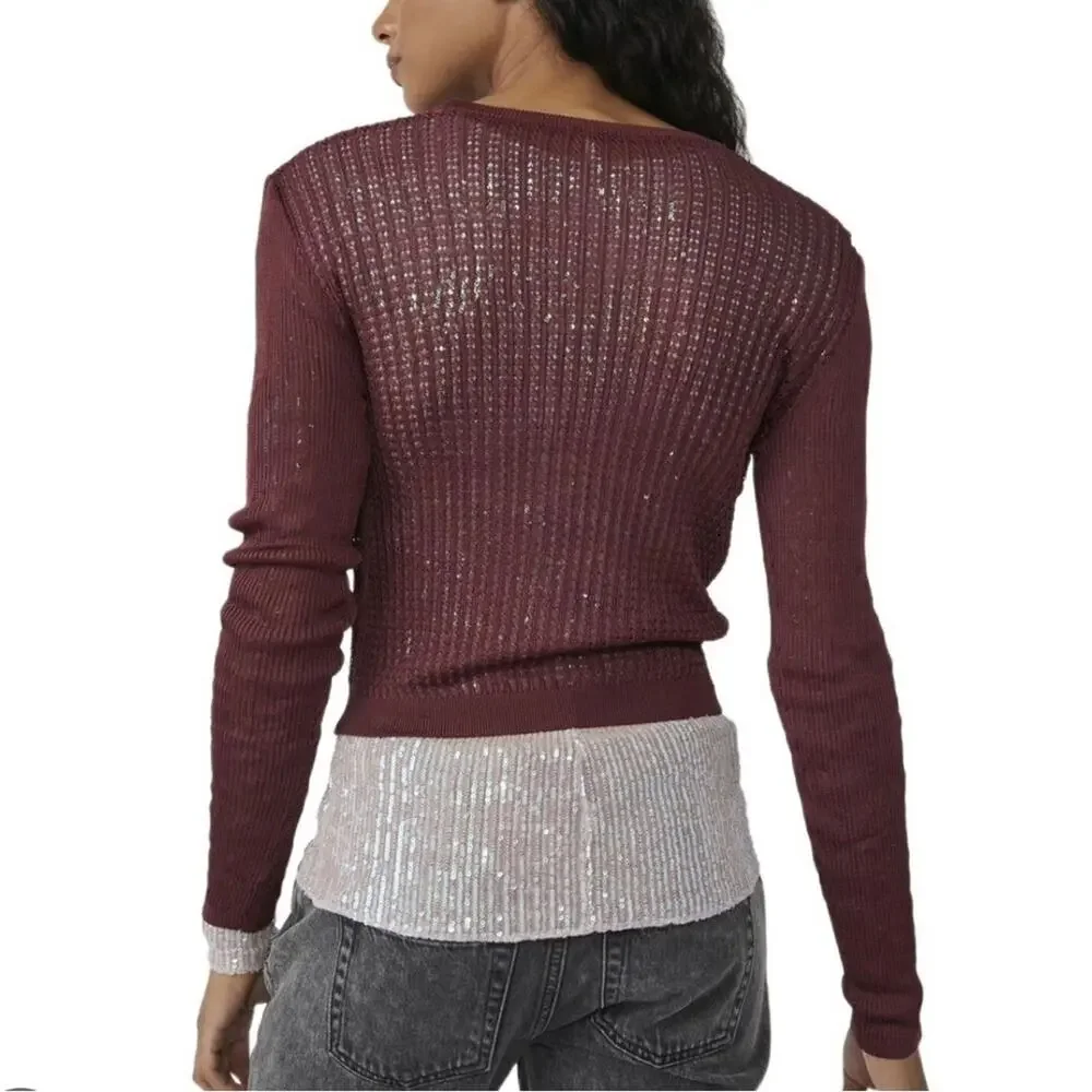 Free People NWT H20 Crew Pull Over Raw Garnet Knit Top